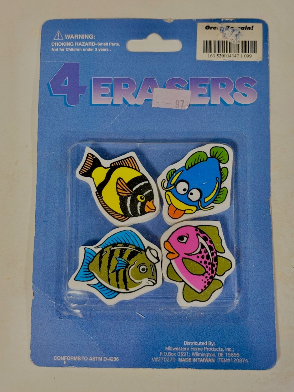 Vintage Sealed Erasers Fish School Stationary Office Supplies 80s Deadstock New